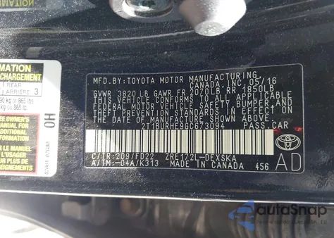 2016 Toyota Corolla S Plus из США, поврежденный, VIN 2T1BURHE9GC673094